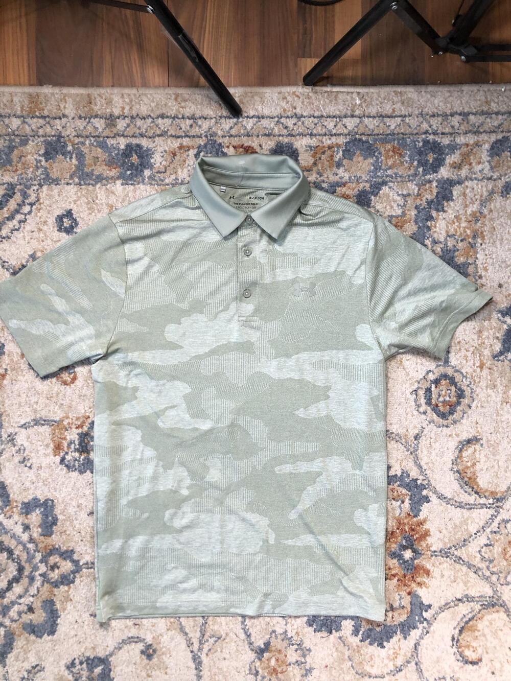 Under Armour The Playoff Polo Shirt Mens Small Green Camo Golf Short Sleeve